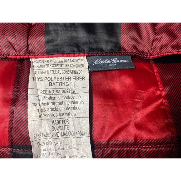 Eddie Bauer Down Alternative Throw blanket Red Black Buffalo Plaid Packable - Picture 10 of 11